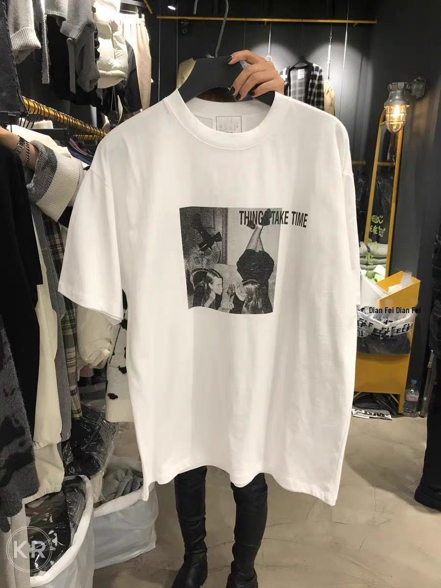 Plus Size Women s Cotton T-Shirt - Korean Dongdaemun Style, Summer Fashion, Character Print, Loose Fit, Short Sleeve M