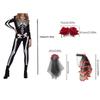 PESENAR Women Day of the Dead Costume Halloween Tie on Bustle Dia De Los Muertos Skeleton Catsuit Skull Veil Mask