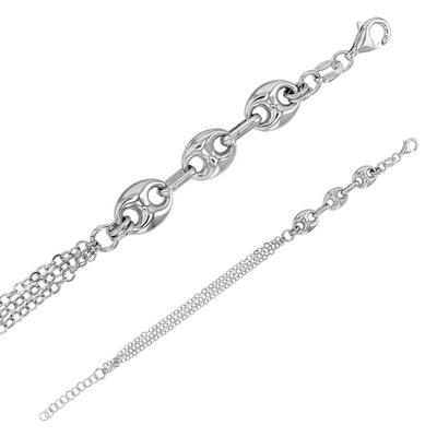 [R4974] - Handgefertigtes Silberarmband 'Kaffeebohne' versilbert (Rhodium) - 12 x 9 mm