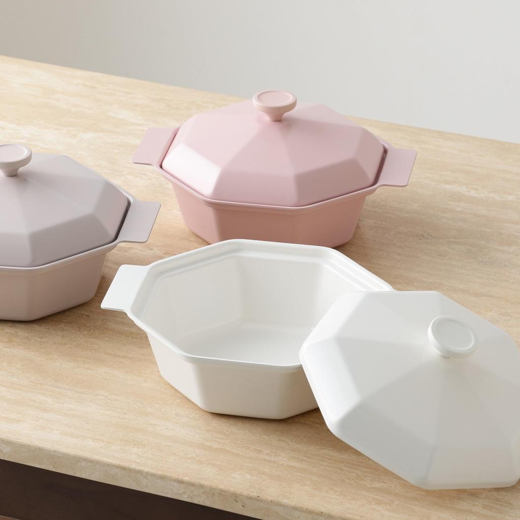 Francfranc Diamond Lightweight Cooking Pot 25cm White, 3-4 servings, Double-handled pot, Suitable for direct heat and induction cooktops, Ceramic