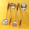 Four-Piece Spatula Set: 304 Stainless Steel & Pear Wood, Anti-Scald Long Handles for Stir-Fry Cooking