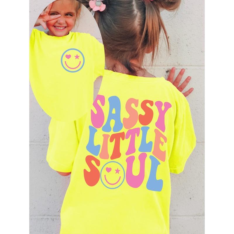 Summer Fashion Girls' Short Sleeve T-Shirt Sassy Little Soul Letter Elements Double-Sided Print Casual Versatile Top