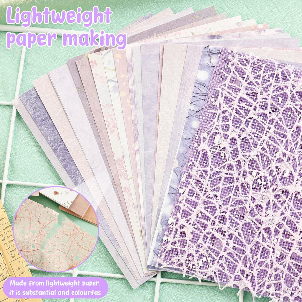 260 Sheets Textured Scrapbook Paper and Lace Fabric Assorted Set with Button 10 Style Journal Paper Set Making Collage Scrapbook