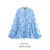Kaslead New Women Clothes Western Style Fashion Simple Lace Waist Hugging Chiffon Long Sleeve Shirts