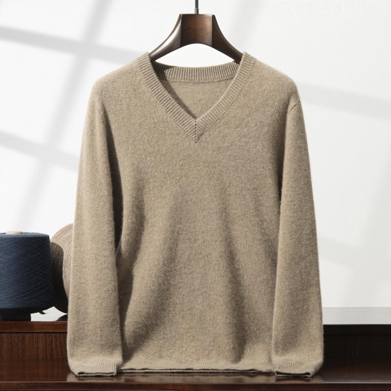 New seven-pin thickened V-neck cashmere sweater men's loose sweater long-sleeved loose top