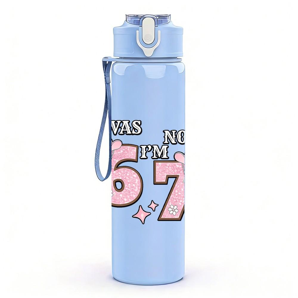1PC Soft Pink Sixty Seven Number Print 750ml Color Plastic Sports Water Bottle Leakproof Flip Straw Lid Suitable for Sports Office Home Use