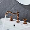 Tuqiu Basin Faucet Brass Rose Gold Bathroom Faucet Antique Sink Faucet 3 Hole Double Handle Hot & Cold Wash Faucet Water Tap