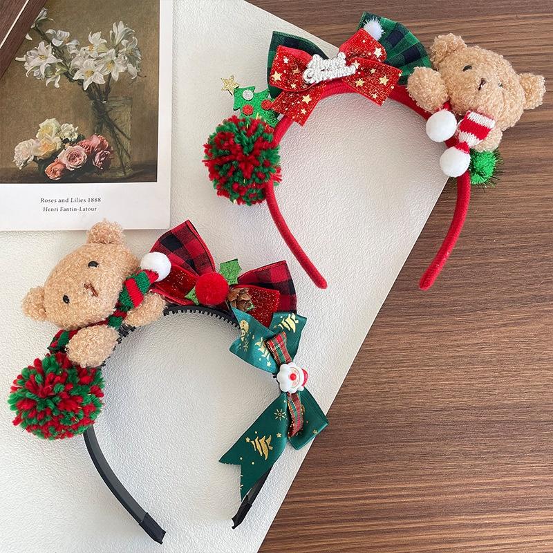 Weihnachtsbär Stirnband mit Schleife - Festliches Plüsch-Haaraccessoire für Frauen, Perfekt für Partys & Fotos. Leicht & Stilvoll!