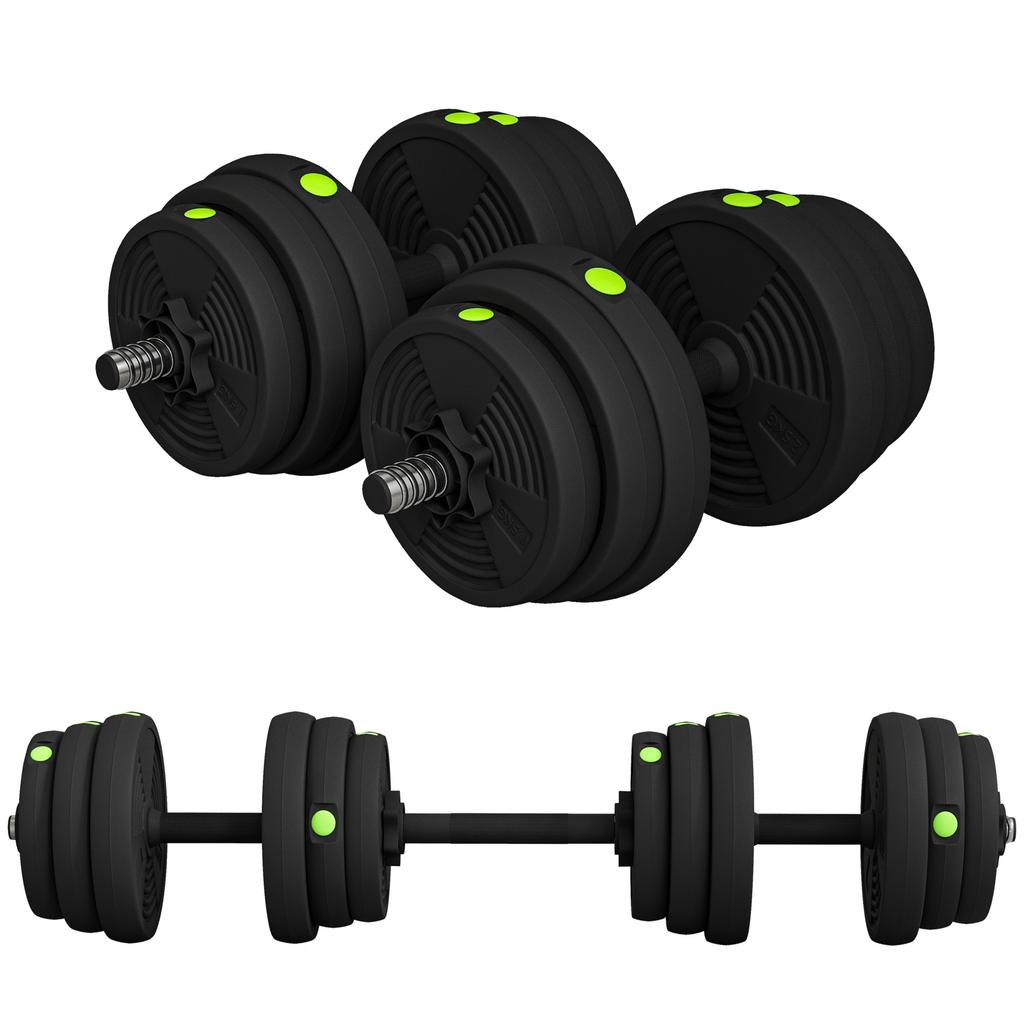 2 In 1 Dumbbell Set Long And Short Barbell 25 Kg Non Slip Floor Friendly Black Green