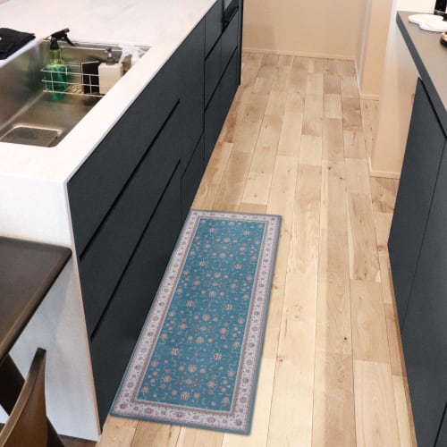 Okato Khastan Interior Mat, Kitchen Mat, Entryway Mat, Washable, Non-Slip, 45cm X 120cm, Blue