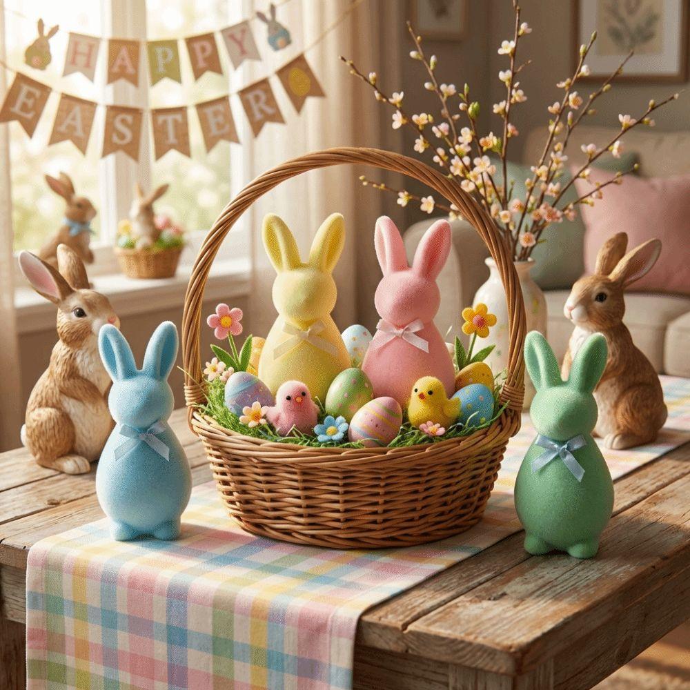 Plush Easter Bunny Statue Foam Rabbit Gnome Doll Easter Holiday Bunny Sculpture Garden Decor