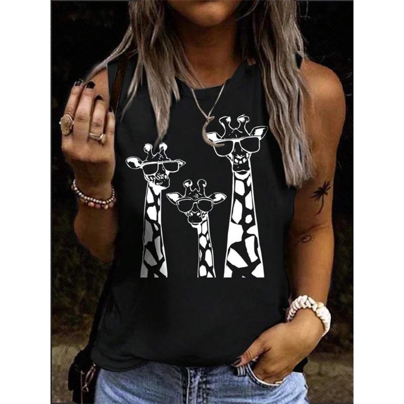 2026 New Women's Crew Neck Tank Top Leopard Print And Love Print Women's Tank Top Street Fashion Women's Casual Tank Top