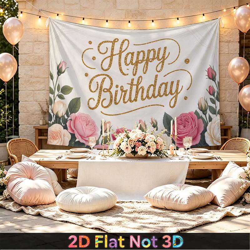 Gold Floral Birthday Backdrop 1pc - Celebration Decor