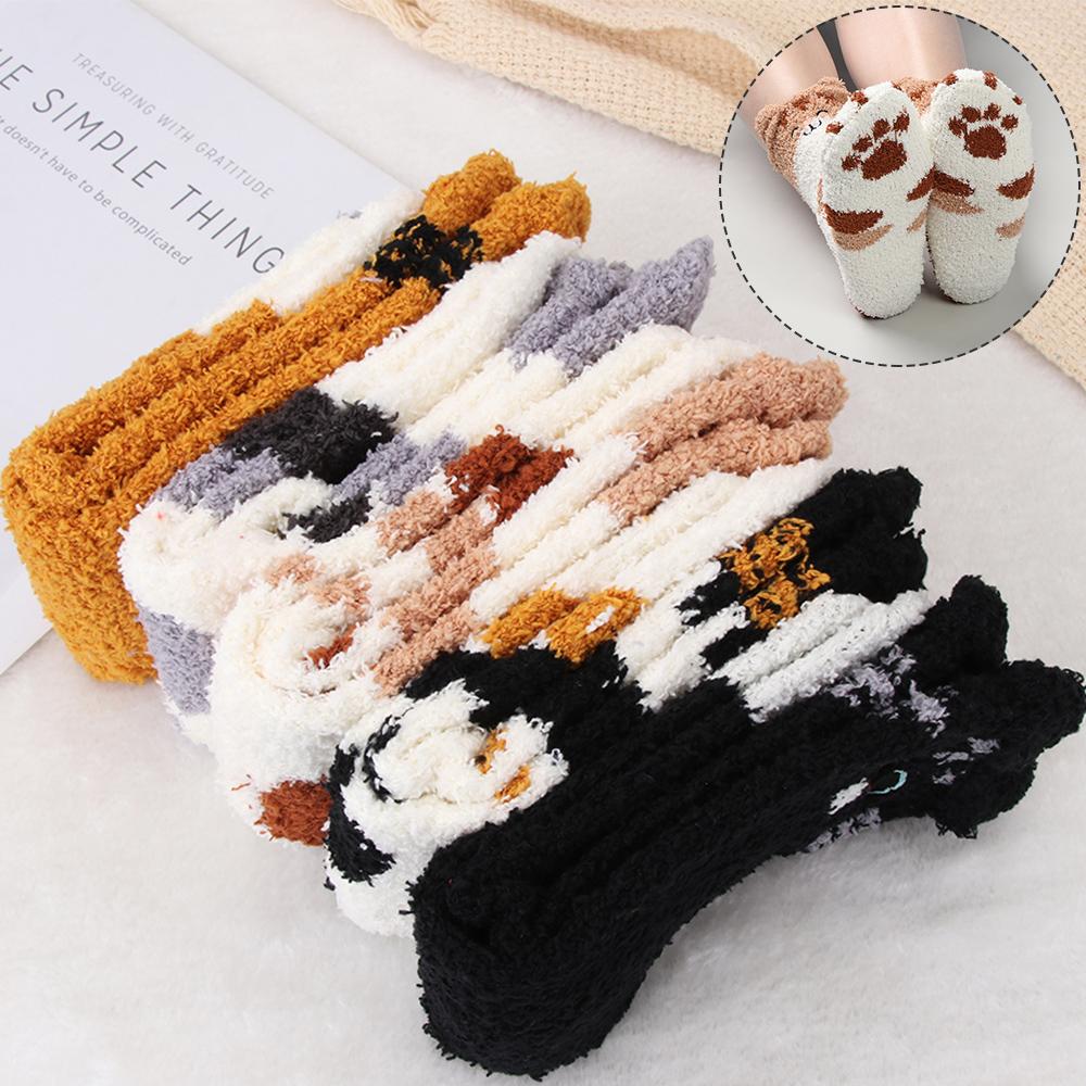 Warm Christmas gift Plush Soft Thickening Cashmere Sox Coral velvet socks Floor Socks Paw pattern