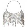 Halter Body Chain Top with Cascading Faceted Disc Fringe, Open Back Body Jewelry Accessory for Party and Festival Outfits