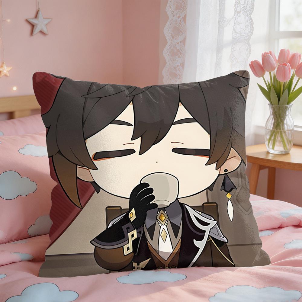 Zhongli Cute Genshin Impact Cushion Cover Square Short Plush Pillow Case Living Room Sofa Home Decor Funda X