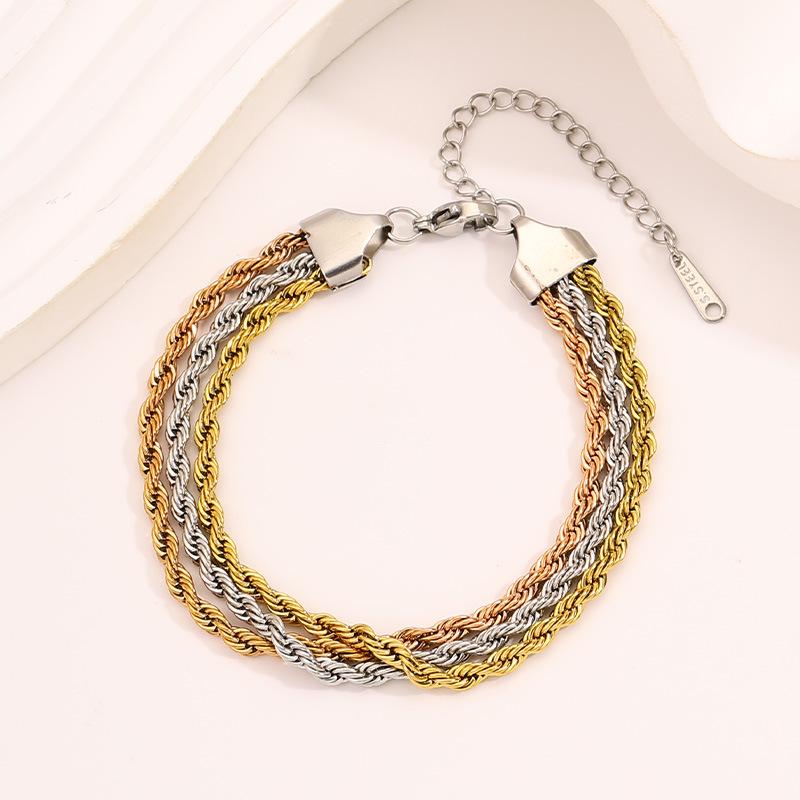 Popular twist , titanium steel does not fade, fashionable jewelry, new three-layer , girls' advanced sense