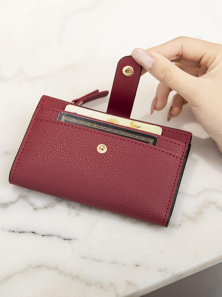 Women's ultra-thin pocket with multiple card slots wallet, minimalist double fold credit card clip, zippered zero wallet