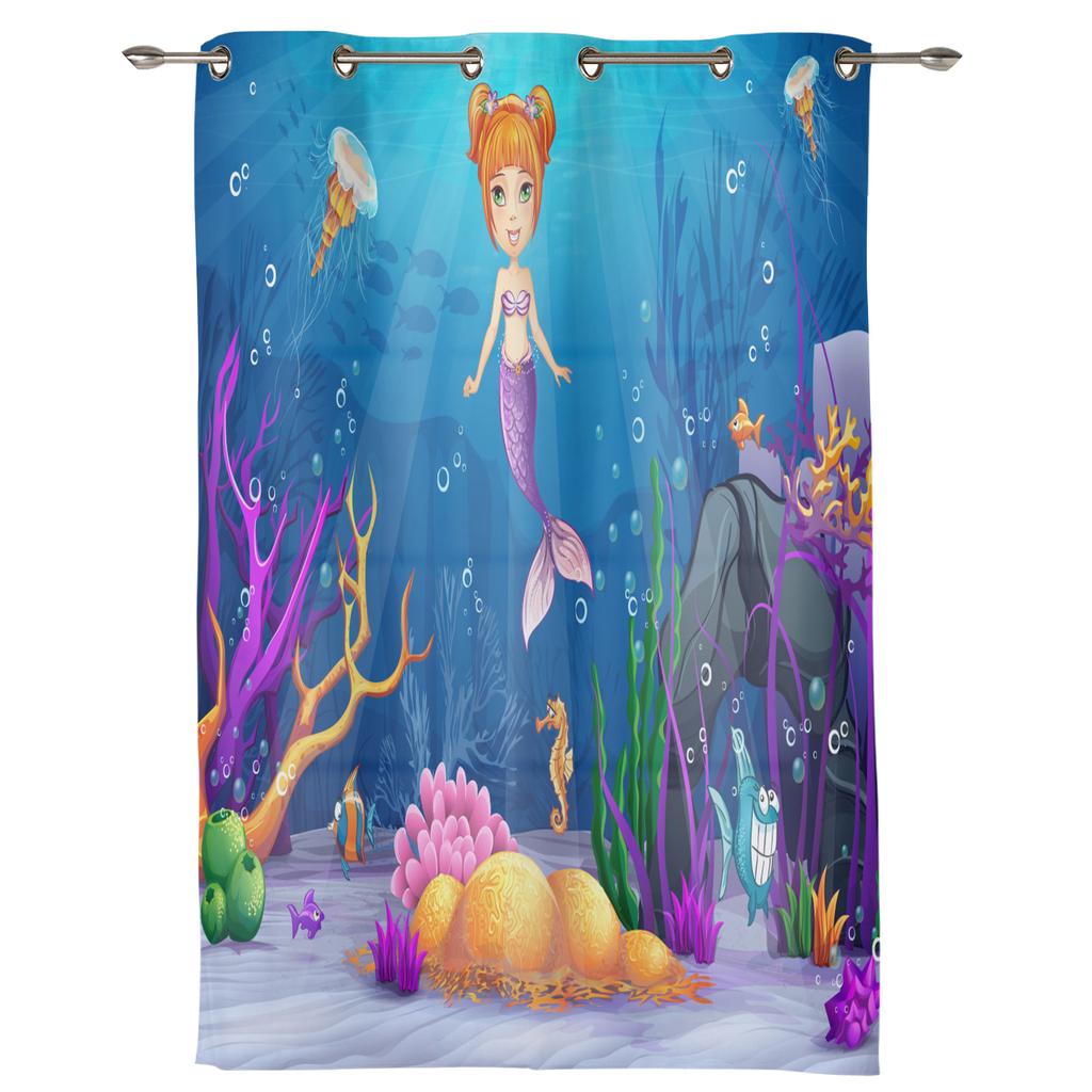 Mermaid Cartoon Children Luxury Curtains for Living Room Window Treatment Curtain for Bedroom Home Decor