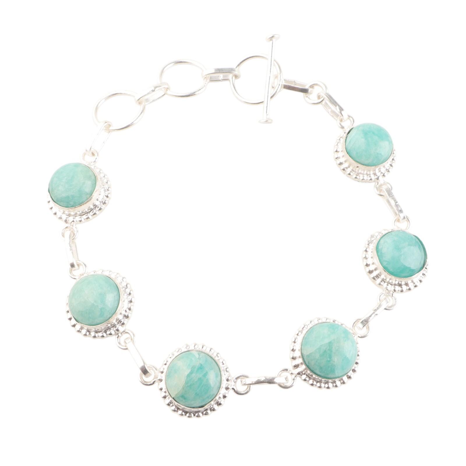 

Natural Amazonite Gemstone 925Sterling Silver Jewelry Boho Bracelet Formal Gift RB-9-25