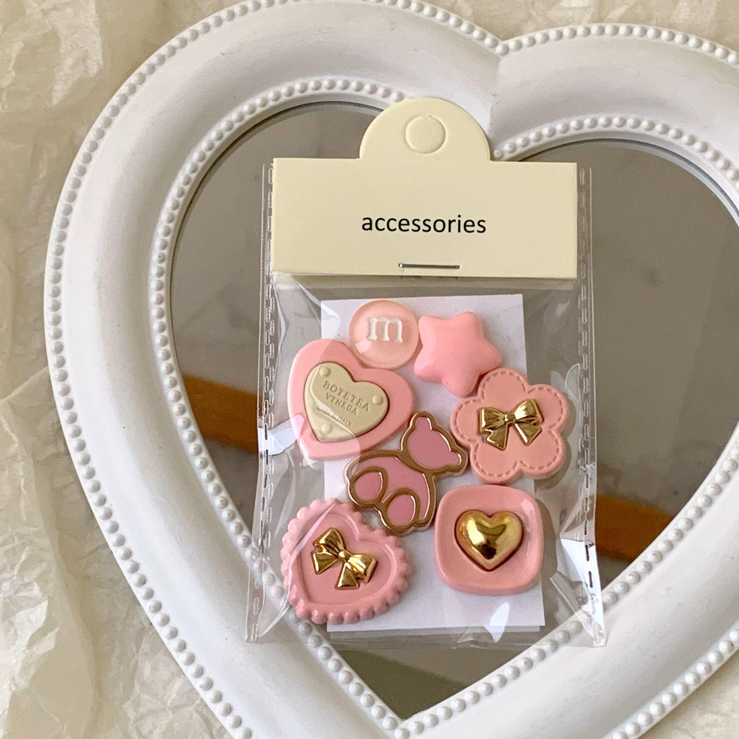

Pink Love Three-dimensional Seamless Sticker, Golden Bow Water Cup Sticker, Tram Decorative Sticker, Cream Glue DIY Material