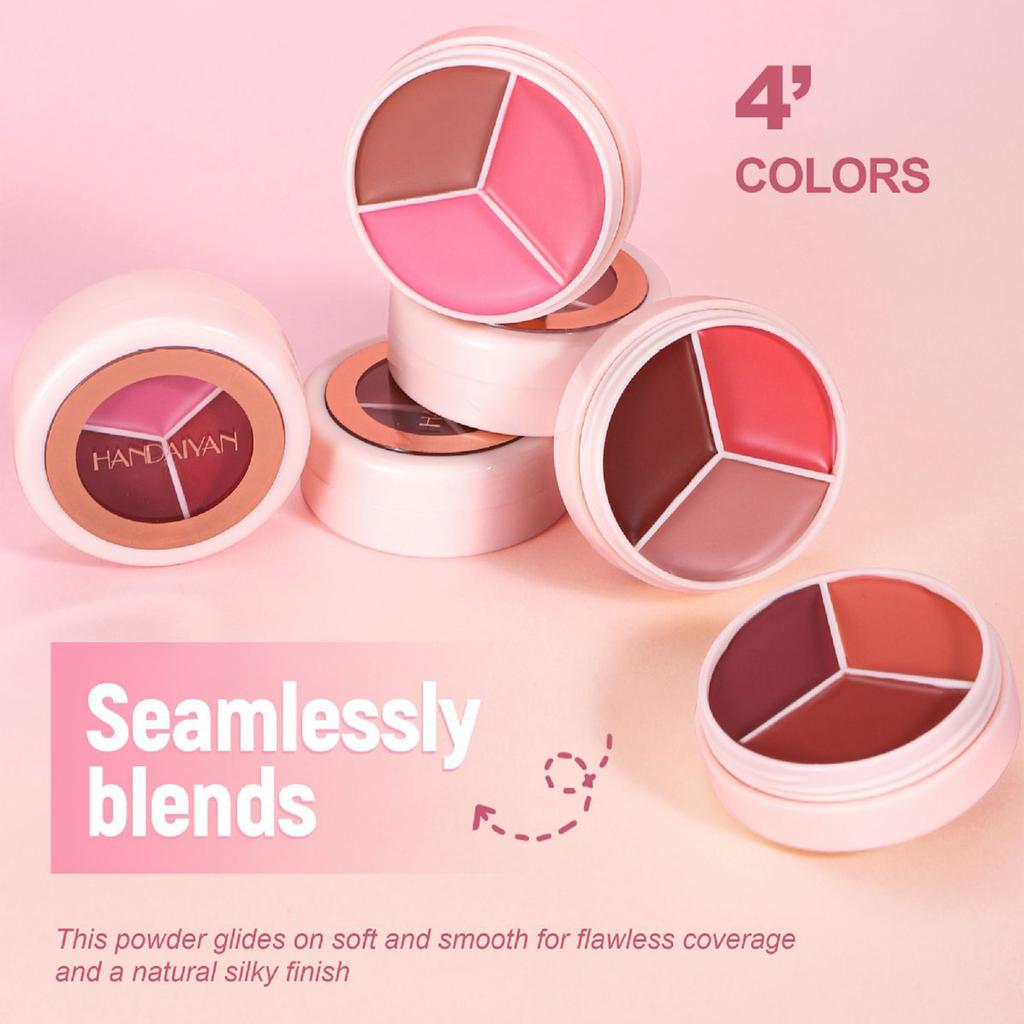 HANDAIYAN 4pcs Tri-Color Blurring Blush Palette Set Matte Cream Blush Mud Natural Soft-Focus Long-Lasting Waterproof Face Makeup Cosmetics
