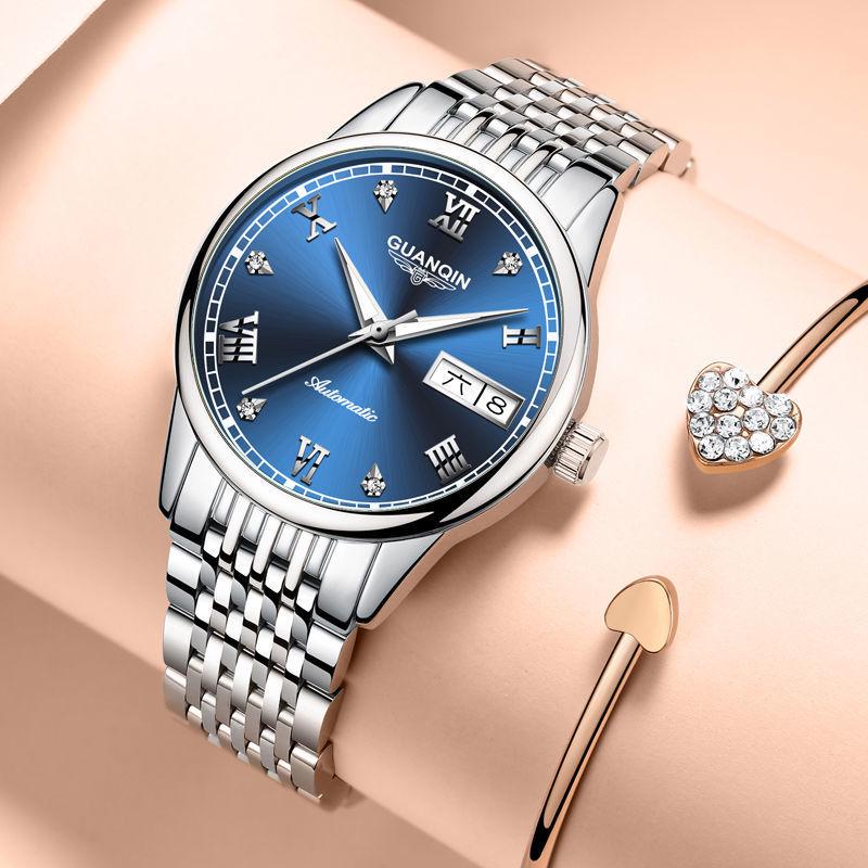 Montre Minimaliste pour Femme avec Strass Suisses, Étanche, Double Calendrier, Cadran Lumineux et Bracelet en Acier.