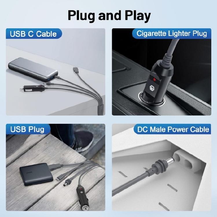 Mini Cable 10ft 3 in 1 Fast Speed USB C Car Charger DCDC Cable for Enhanced Device Compatibility