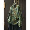 Johnature Niche Print Mock Neck Long Sleeves Vintage Sweater Woman Winter Loose Retro Personality Sweater