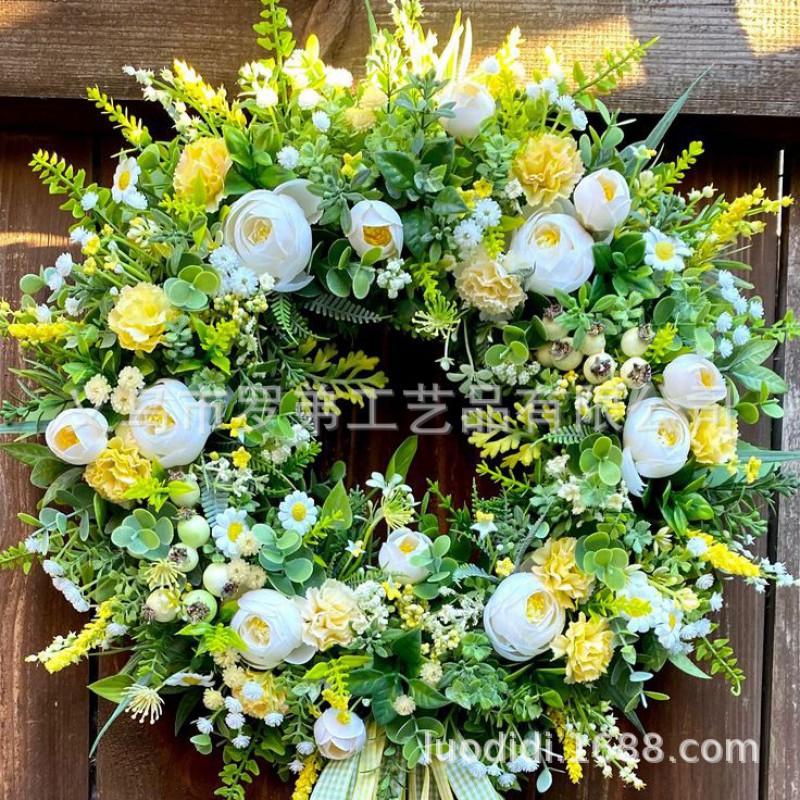 Easter Wreath Decor With Artificial Daisies Sunflowers Door Wall Hanging Home Party Decoration