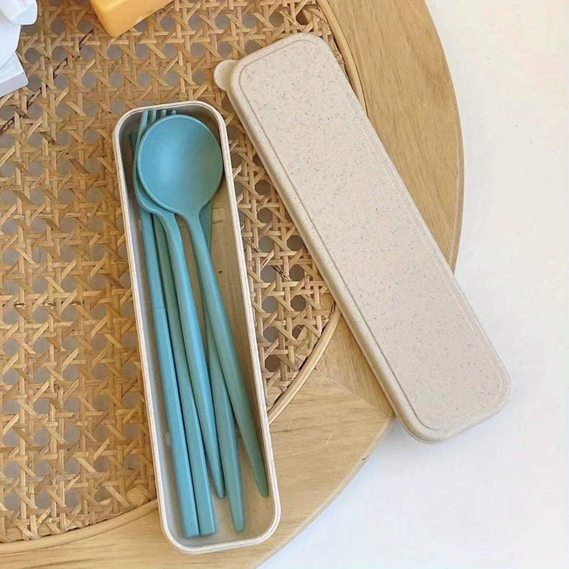 

4 шт./компл. столовые приборы, ложка из пшеничной соломы, вилка, палочки для еды с коробкой, студенческая посуда, портативная посуда для путешествий, кухонные аксессуары зелёный