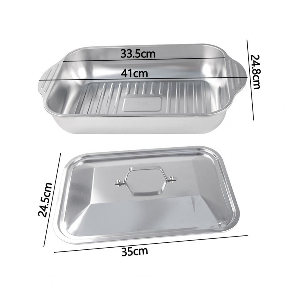 Edelstahl Bratrost mit Deckel und Griff, Schwerlast Truthahn Backblech, Grillpfanne, Hohe Seiten, Induktions-Bratpfanne
