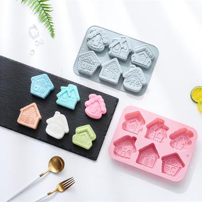 6-Loch Hausförmige Weihnachts-Silikonform Geeignet zum Backen von Schokoladenkuchen, Gelee, Eiswürfeln, Brot und mehr
