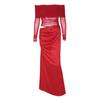 Shemoda Fashion Ins Style Sexy off-the-Shoulder off-Neck Mesh Patchwork Waist-Slimming Cut Out Long Sleeves Dress Women's Clothing
