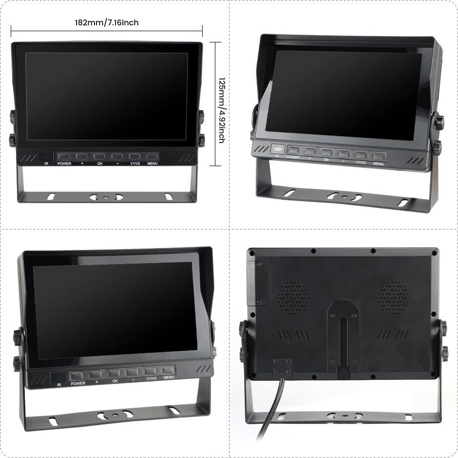 GreenYi 7 Inch IPS Screen 4 Channel Smart Blind Spot Radar BSD Alarm IP66 Waterproof DVR Monitor AHD720P Truck Backup IR Camera