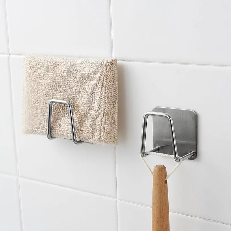 Kitchen Sponge Racks Self Adhesive Sink Sponges Drain Drying Rack Holders Stainless Steel Wall Hooks Home Storage Hook Organizer