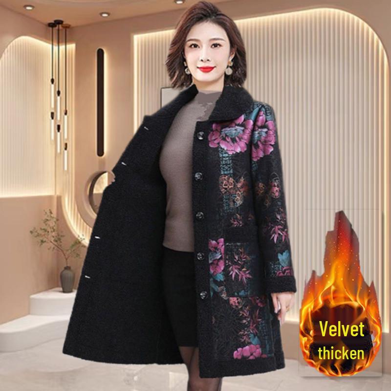 

Жіноче вельветове пальто середньої довжини - Зимовий стиль високого класу з імітацією овчини L (approx. 45-55 kg)