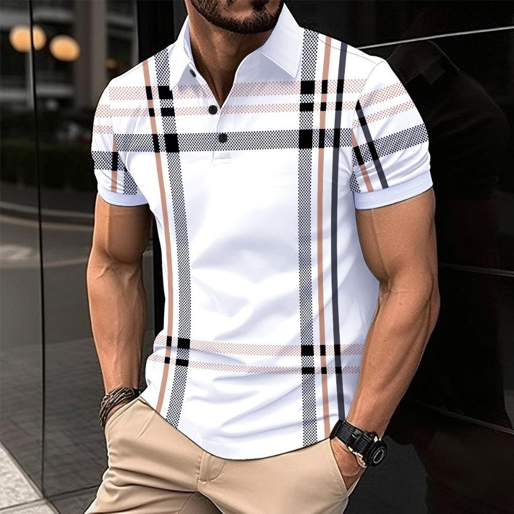 Men's Polo Shirt Short Sleeved Button Casual T-shirt