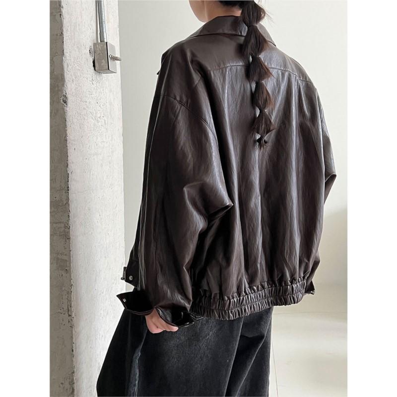 Johnature American Retro Fashion Motorcycle Jacket Womes Autumn Casual Loose Versatile PU Leather Jackets