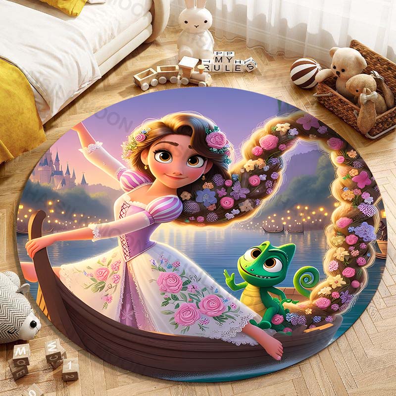 5 Misure Tappeto Rotondo Carino con Stampa della Principessa Rapunzel per Soggiorno, Camera da Letto, Tavolo e Sedie, Divano, Decorazione, Tappeto e Tappetino per la Stanza dei Bambini
