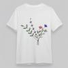Women's Comfy Oversize T-Shirt Watercolor Purple Red Blue Bouquet Print Tee USA