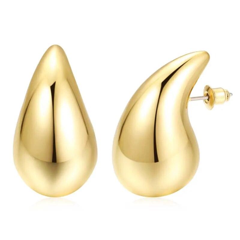 Retro Trendy Gold Color Chunky Waterdrop Dupes Drop Earrings Summer Fashionable Versatile Personality Glossy Teardrop Earring Jewelry Gift for Women