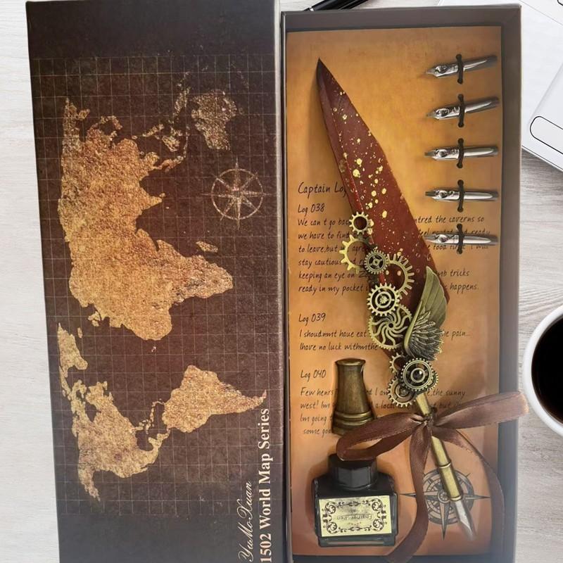 Vintage Mechanical Punk Wind Quill Set Gothic Replacement Nib Dipped In Ink Pen