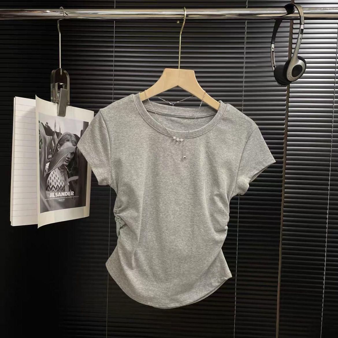 

European and American Solid Color Slim Short Sleeve T-Shirt - Spring/Summer 2025 Design Extra Extra Large світло-сірий колір