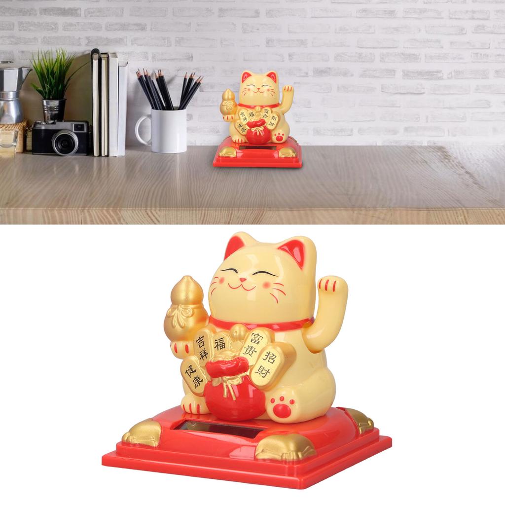 Waving Cat Solar Power Cat Ornaments Decorative Wealth Welcoming Cat for Desktop Restaurants Car