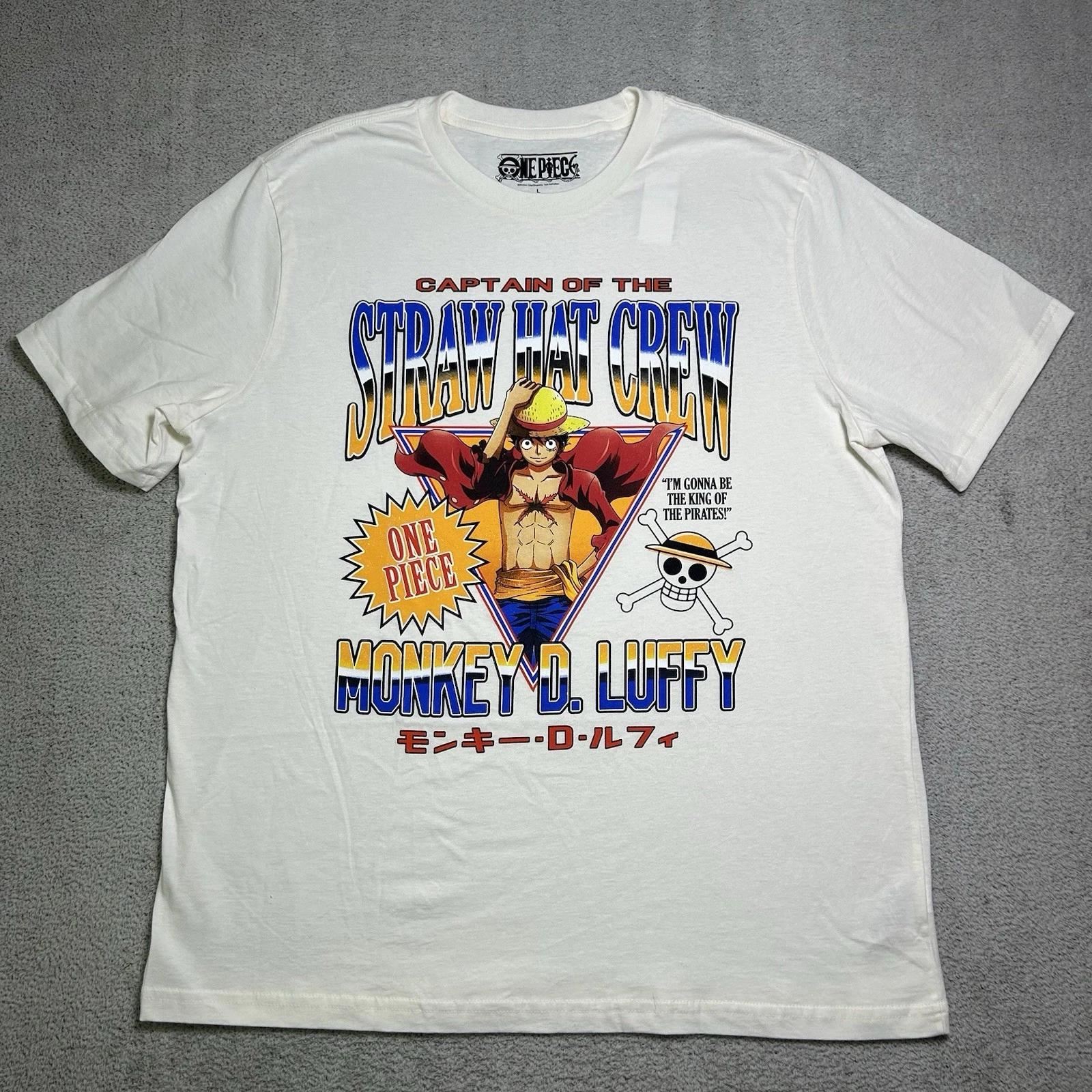 One Peice Anime T Shirt Men’s Large White Straw Hat Crew Monkey D. Luffy Graphic S