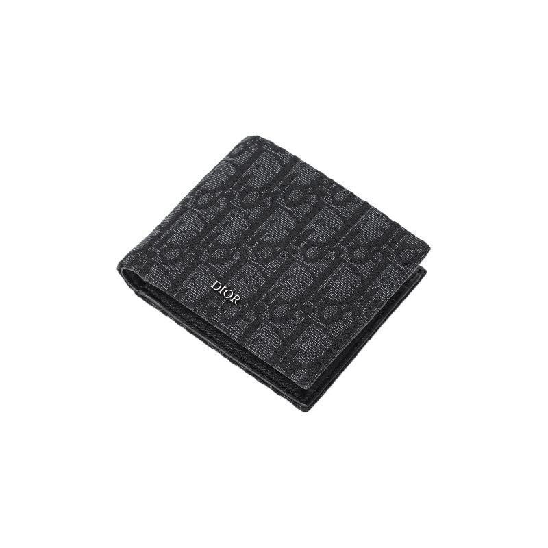Dior Besticktes Klassisches Monogramm-Print Gefaltete Strick- Und Ledergeldbörse Herren Geldbörse Schwarz 2OBBH027YSE-H03E