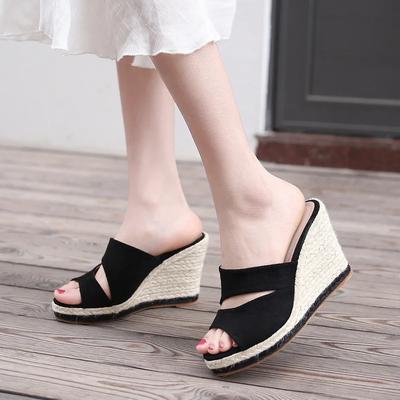 2025 Verão Wedges Heels Sandálias Mulheres Sapatos de Festa Super Salto Alto 10cm Elegante Senhoras Sandália Rosa Preto Plus Size 42