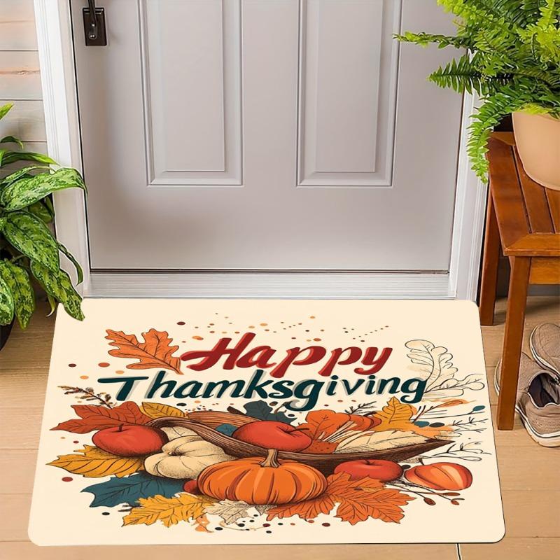 Thanksgiving Pumpkin Peace Sign Carpet Turkey Design Mat Autumn Leaves Home Decoration Greeting Door Rug Non-Slip Floor Mat