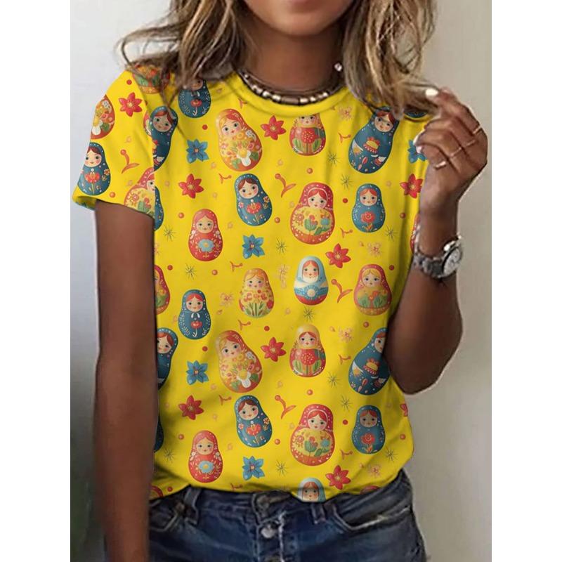 3D Print Women Round Neck Short Sleeve T Shirt Tees Harajuku Y2K Top Female Clothing